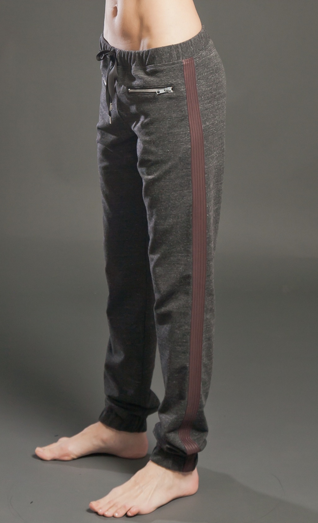 Black PAYNE pant with a burgundy side stripe