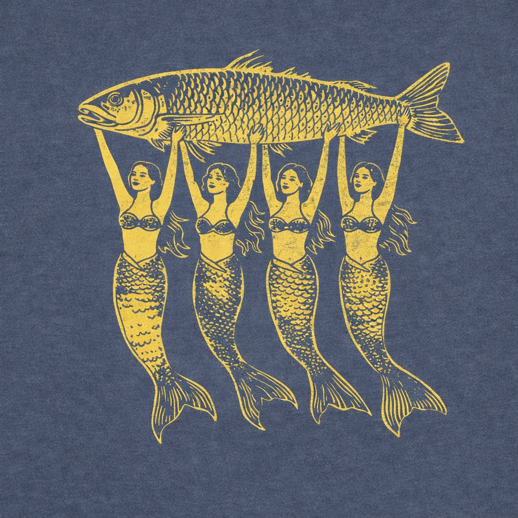 Original mermaids and tarpon artwork created for Three Waters